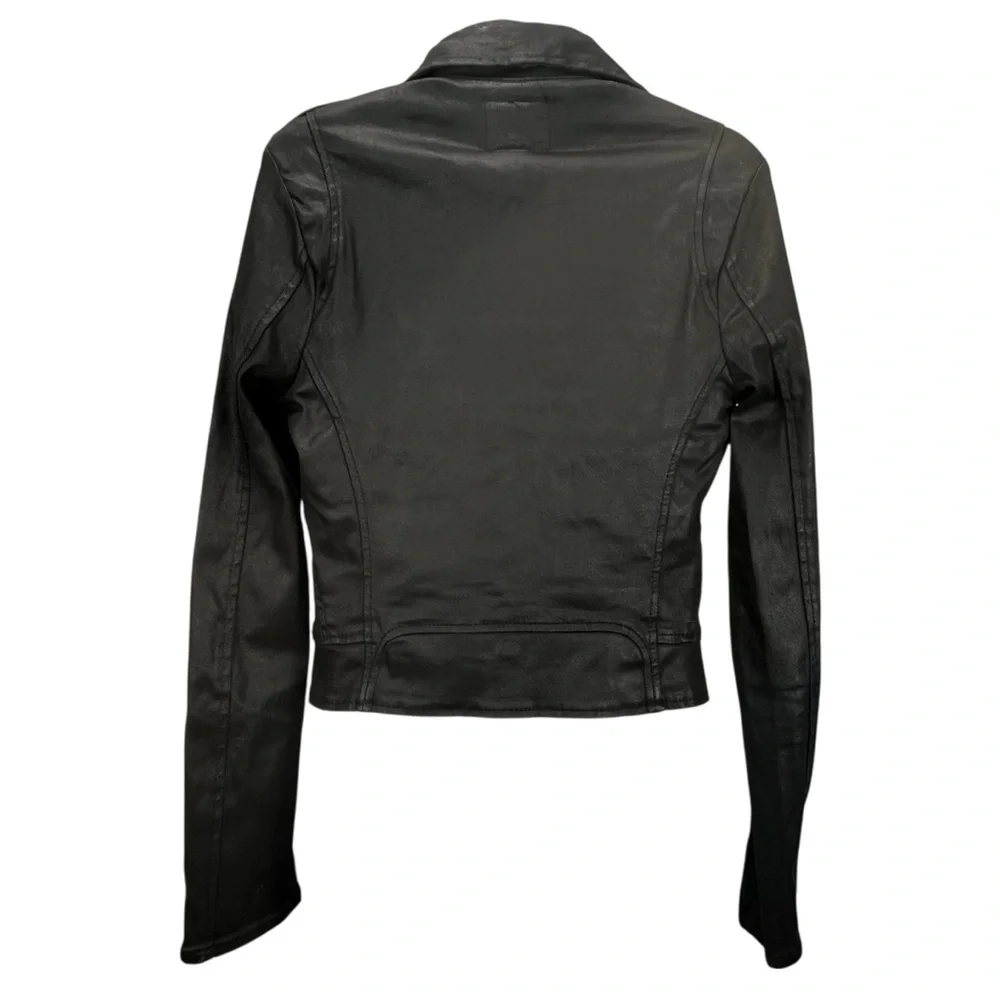 True Religion Women’s‎ Medium Cropped Moto Jacket Black Coated Biker Zip